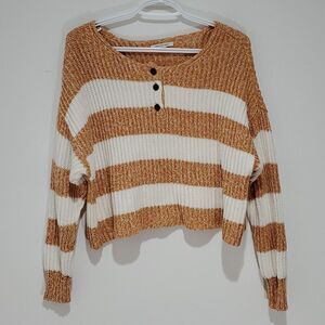 American Eagle medium orange and white striped long sleeve sweater